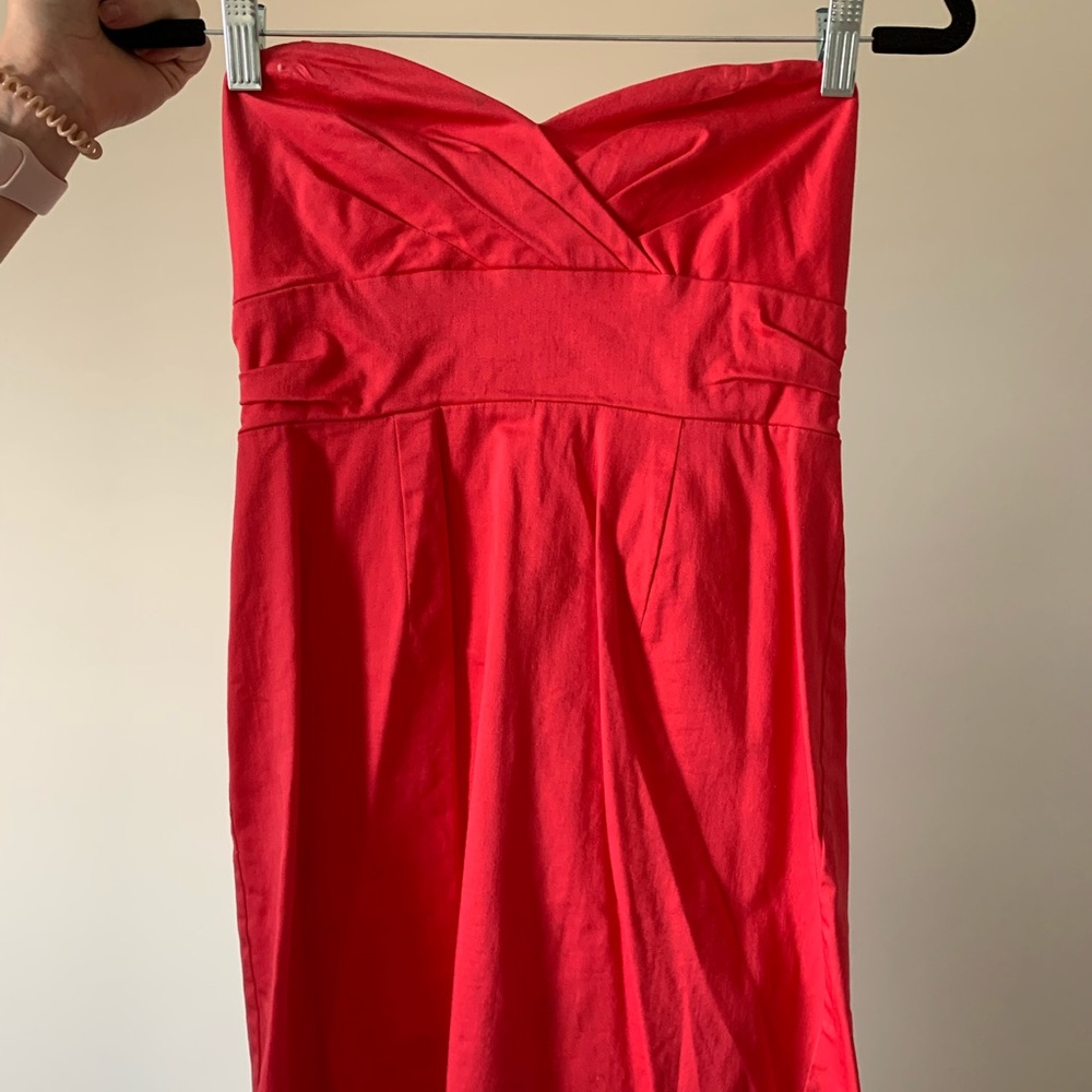 Coral strapless mini dress